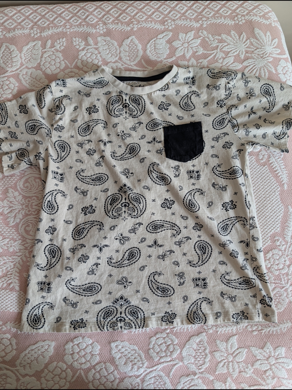 Eighty Eight Cream Paisley Tee with Black Pocket